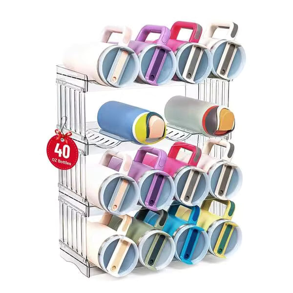 Water Bottle Organizer For  40 Oz Tumbler With Handle, Cabinet Pantry Kitchen Organizers And Storage For Cup Accessories Holder, Patented Stackable Tumbler Organizer Gifts