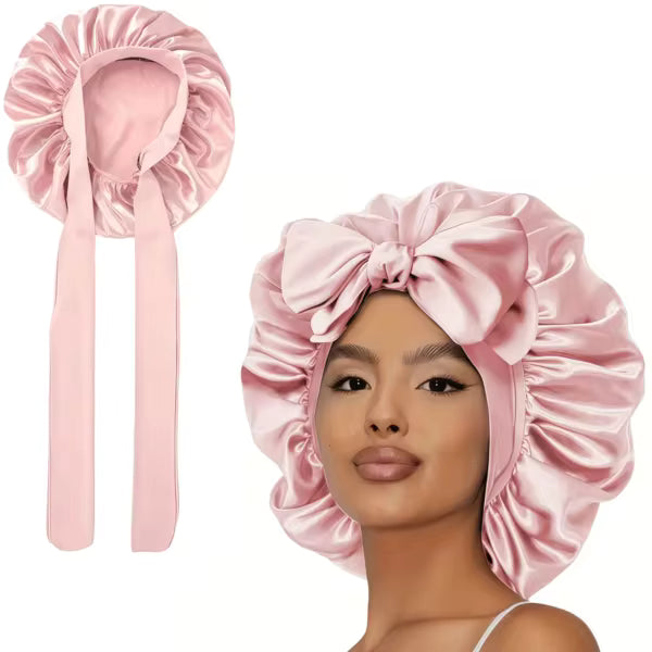 1pc Luxury Satin Sleep Cap With Adjustable Bow Tie - Lightweight Hair Care Cap For Curly/Braided/Natural Hair, Available In Multiple Colors, Essential For Nighttime Hair Care, Soft And Close Fit For Hair, Barber Salon Hair Products And Accessories