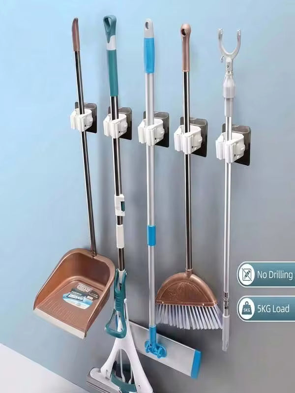 8Pcs/4Pcs/1Pc Modern Random Color Multifunction Wall-Mounted Mop Broom Pot Holder Self-Adhesive Detachable Waterproof Non-Slip No Drilling For Home Bathroom Kitchen Garage New Year Mother's Day Graduation Gift