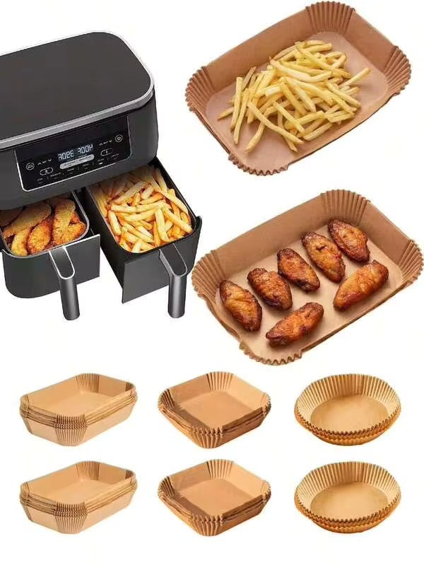 100pcs Air Fryer Parchment Paper, Oil Absorbing Paper, Paper Liners, Baking Oven Sheets, Square, Rectangular, Round Shapes, Suitable For Air Fryer, Oven, Heat Resistant, Non-Stick, Ideal For Cooking, Baking, Kitchen, Party, Camping